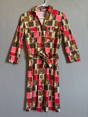 J. McLaughlin Red, Brown & Olive Geometric Shirt Dress
